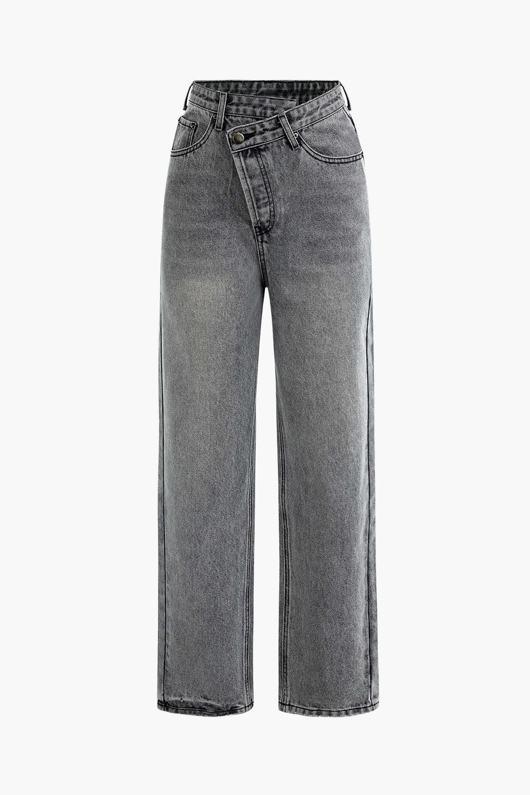 Closette | Asymmetrical Waist Wide-Leg Jeans For Woman