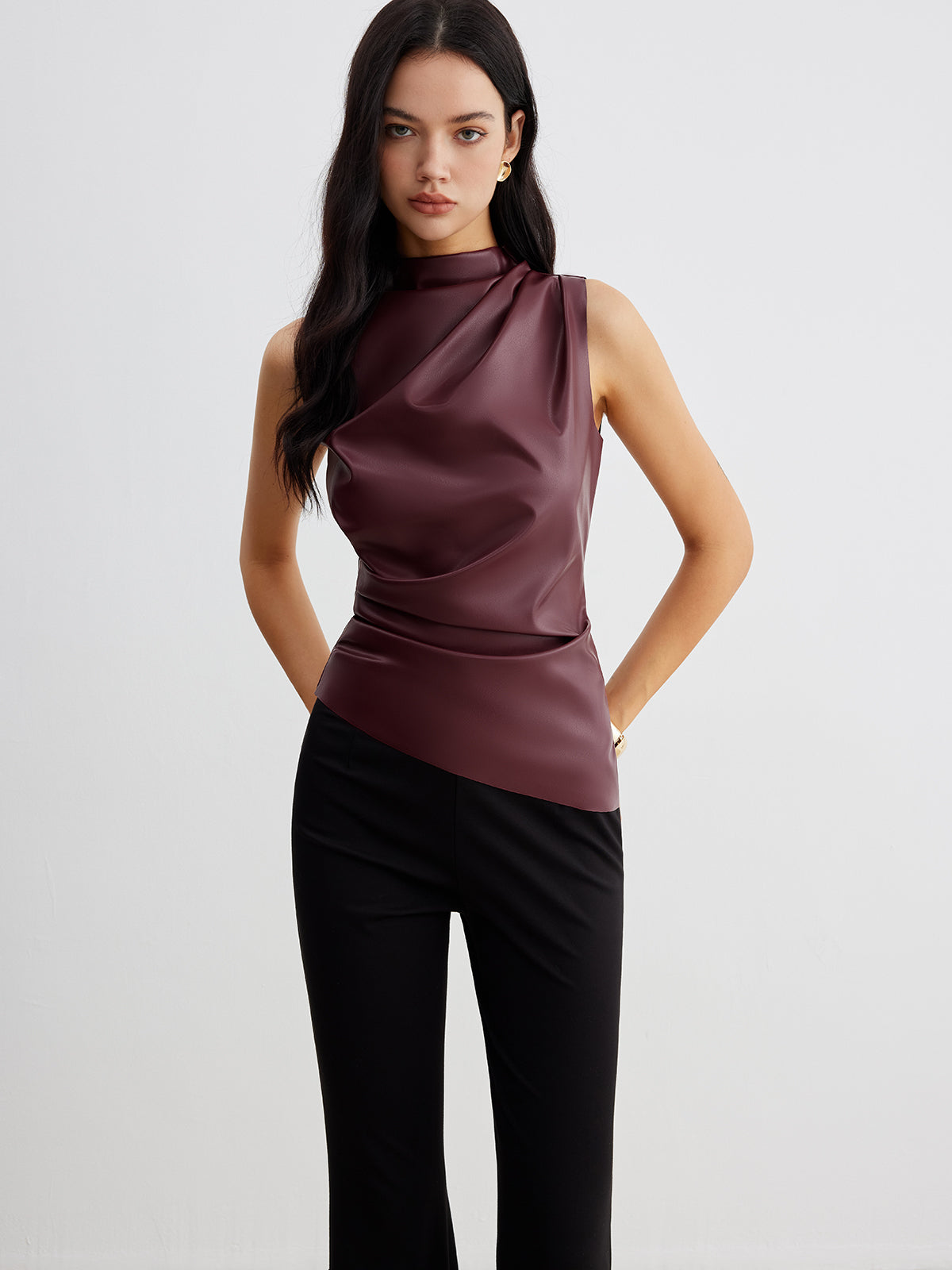Closette | Faux Leather Sleeveless Top For Woman