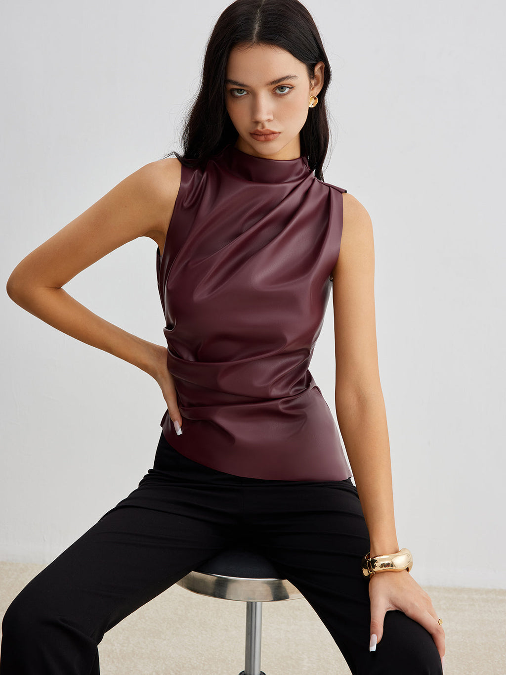 Closette | Faux Leather Sleeveless Top For Woman