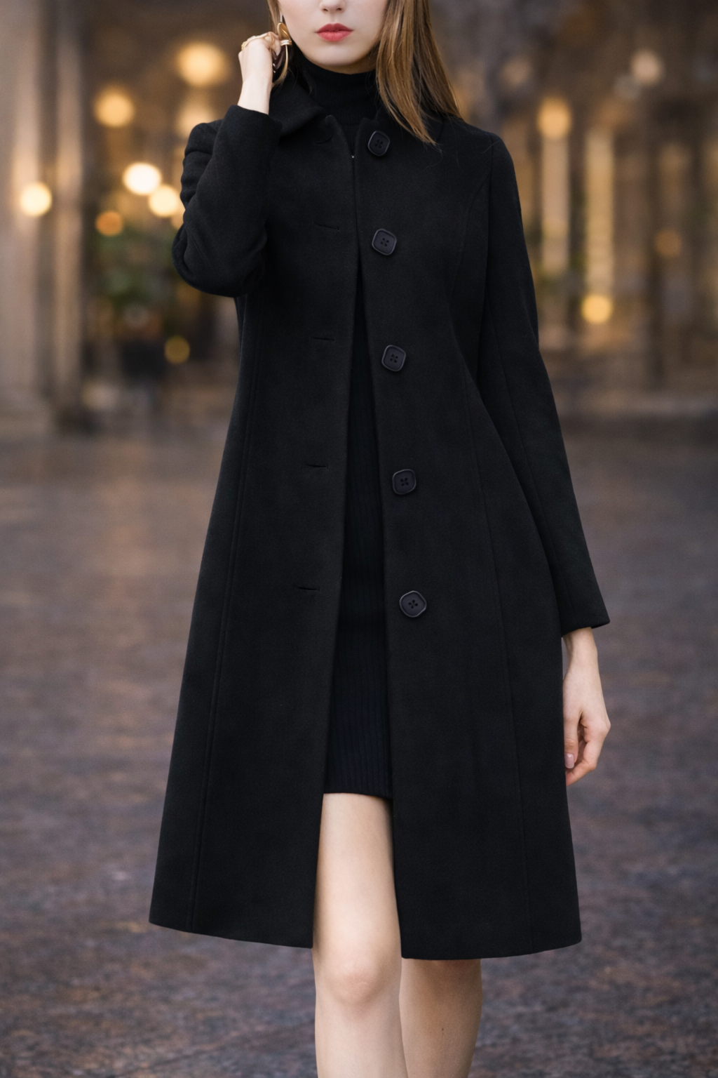 Closette | Fit and Flare Winter Coat with Classic Collar For Woman