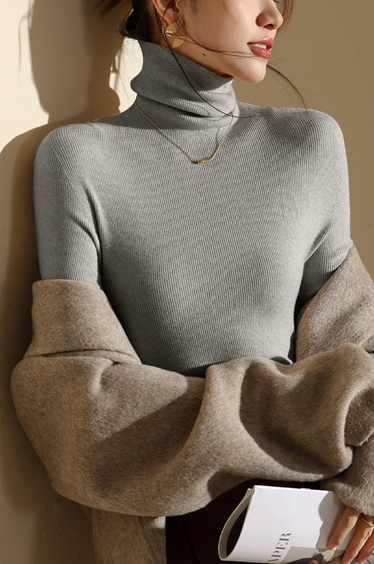 Closette | High Neck Slim Fit Ribbed Knit Top For Woman