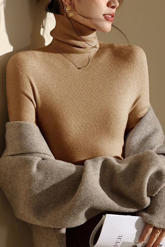 Closette | High Neck Slim Fit Ribbed Knit Top For Woman