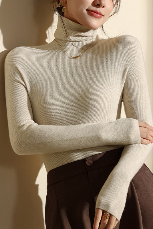 Closette | High Neck Slim Fit Ribbed Knit Top For Woman