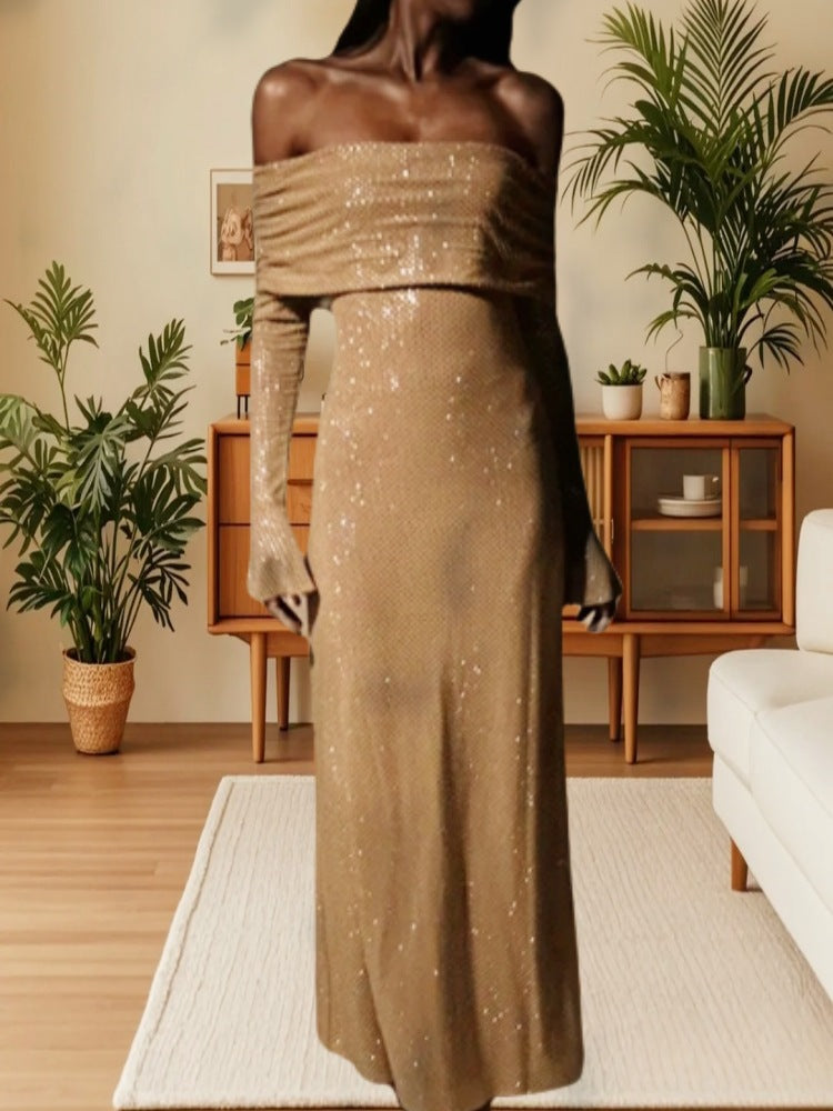 Closette | Sequin Off-Shoulder Maxi Dress For Woman