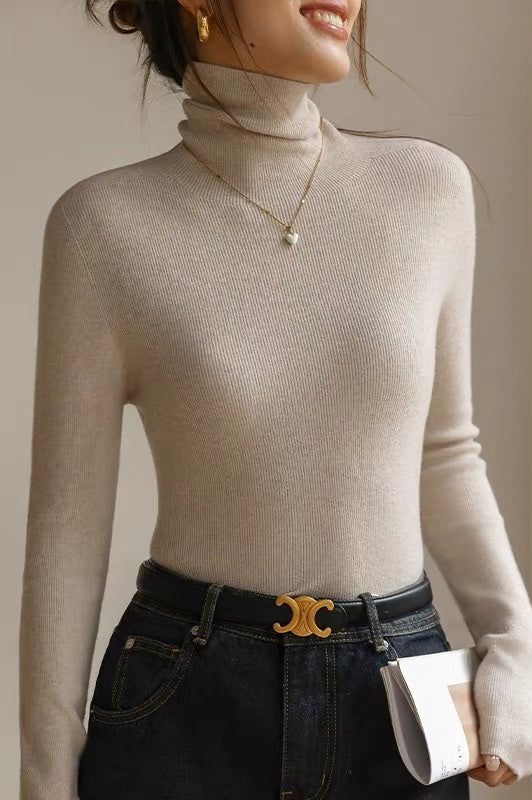 Closette | High Neck Slim Fit Ribbed Knit Top For Woman