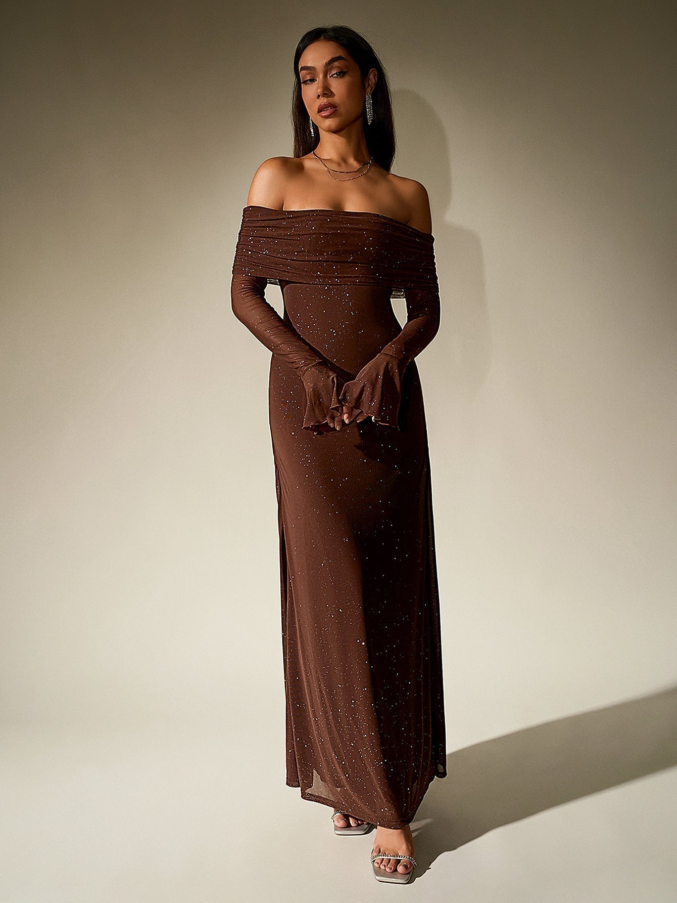 Closette | Sequin Off-Shoulder Maxi Dress For Woman