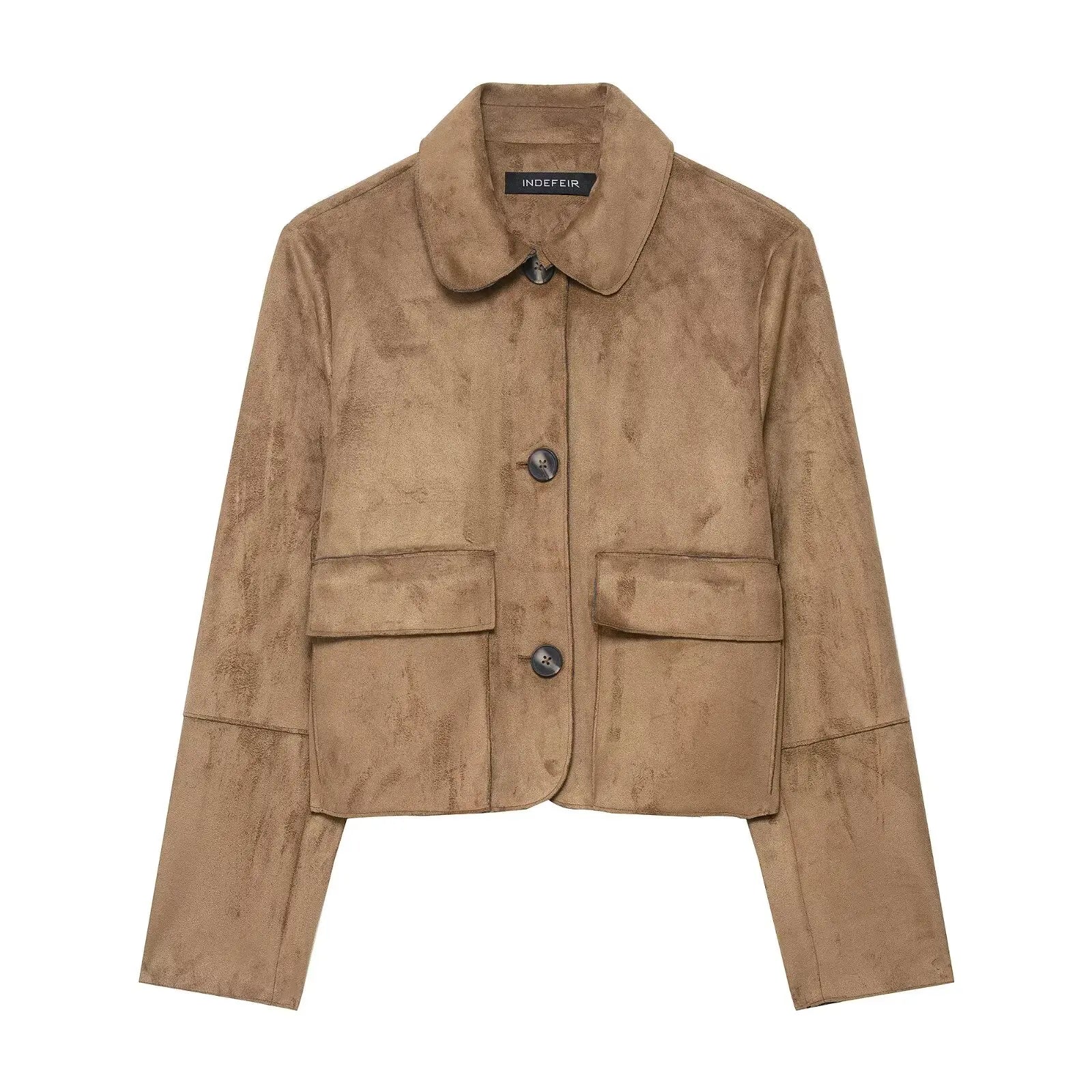 Closette | Cropped Faux Suede Jacket with Flap Pockets For Woman
