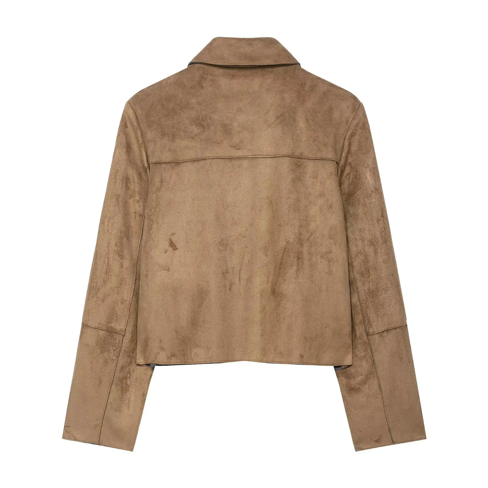 Closette | Cropped Faux Suede Jacket with Flap Pockets For Woman