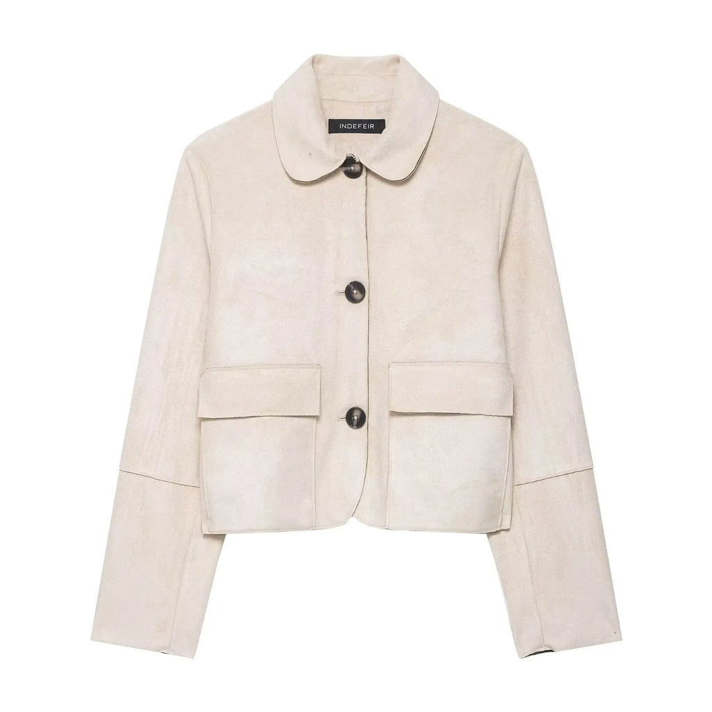 Closette | Cropped Faux Suede Jacket with Flap Pockets For Woman