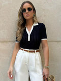 Closette | Contrast Collar Knit Polo Top For Woman