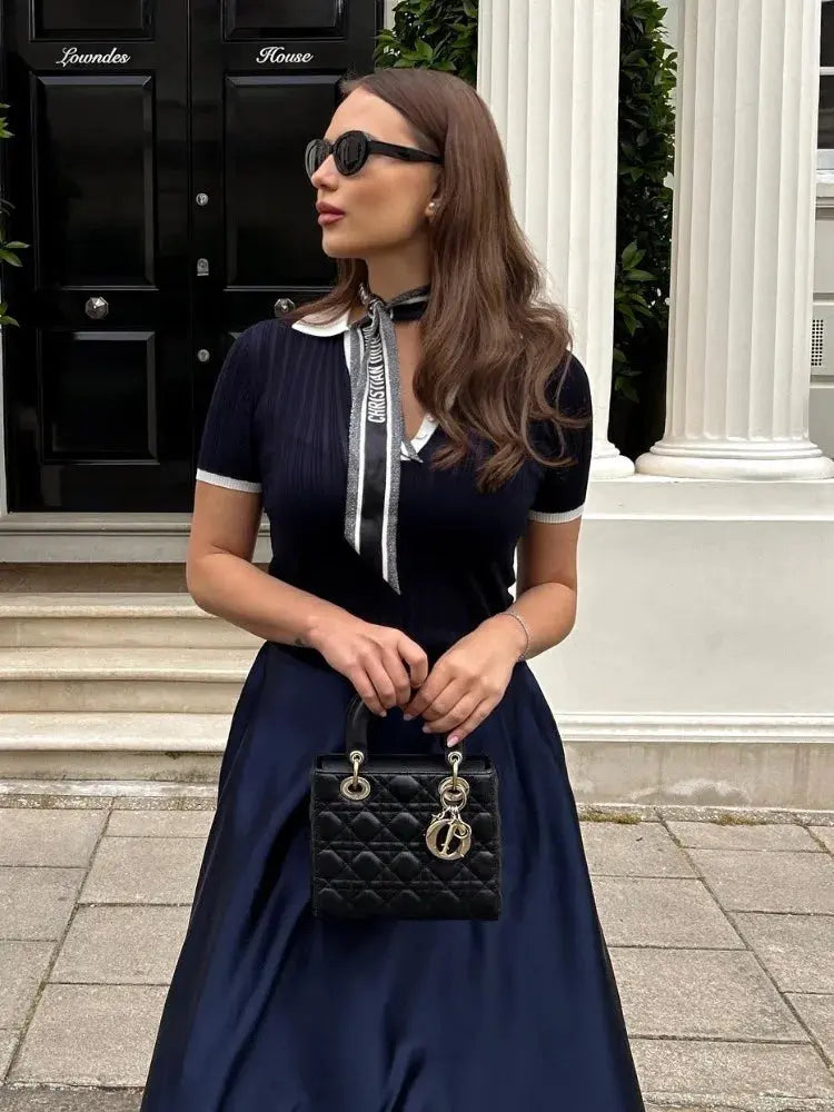 Closette | Contrast Collar Knit Polo Top For Woman