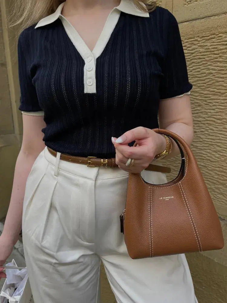 Closette | Contrast Collar Knit Polo Top For Woman