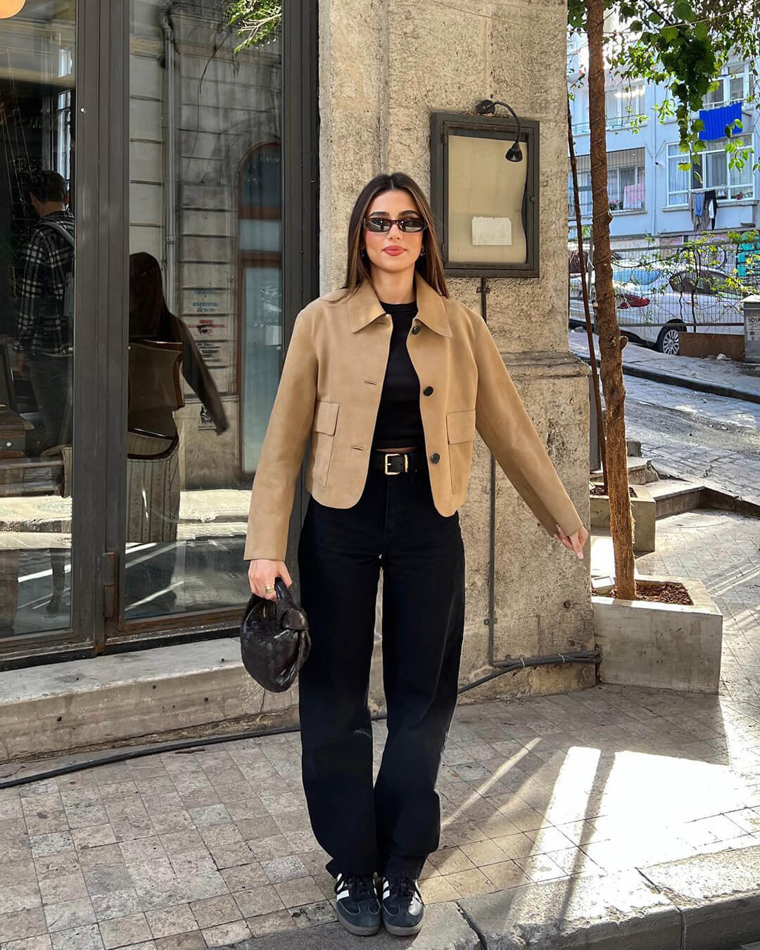 Closette | Cropped Faux Suede Jacket with Flap Pockets For Woman