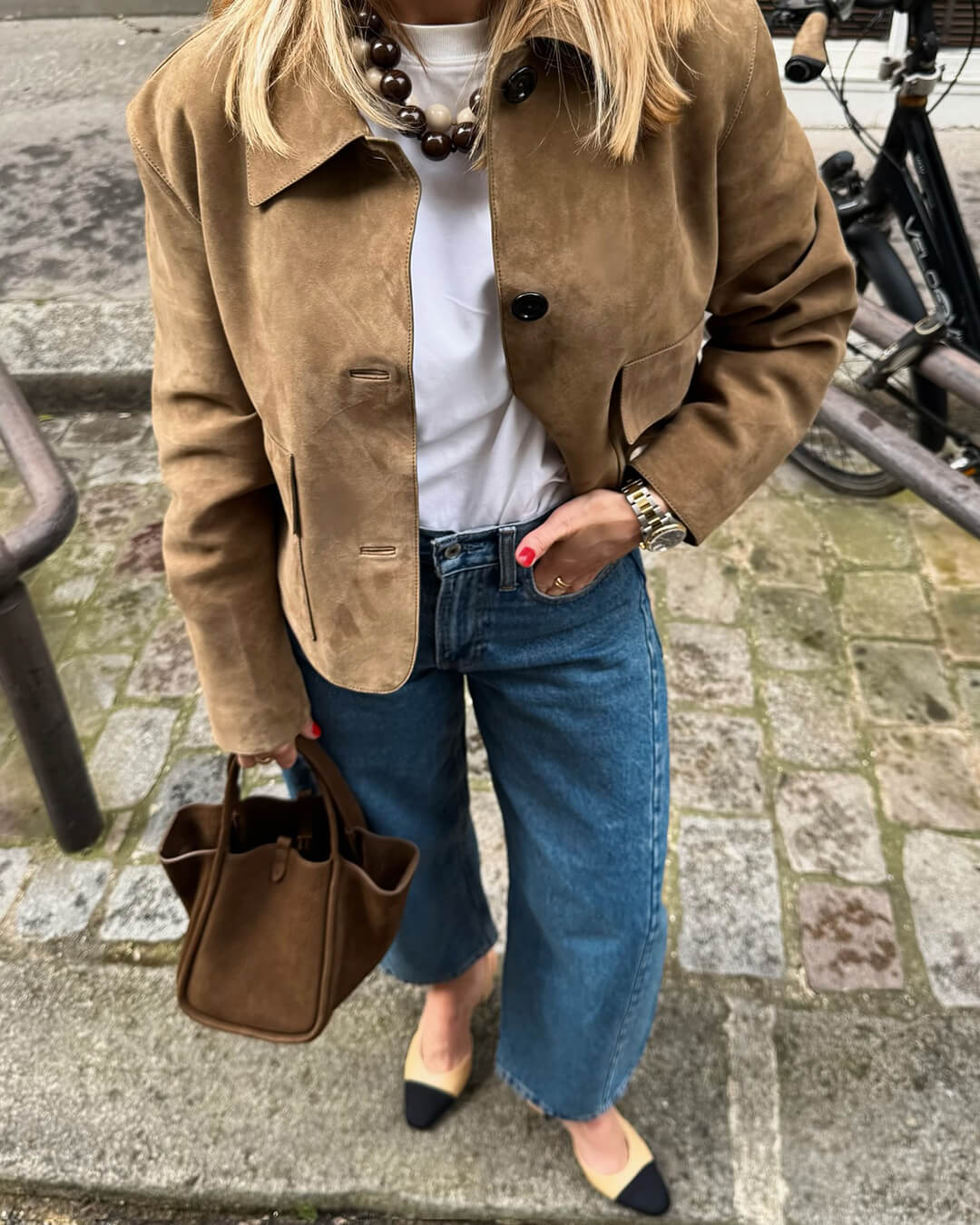 Closette | Cropped Faux Suede Jacket with Flap Pockets For Woman