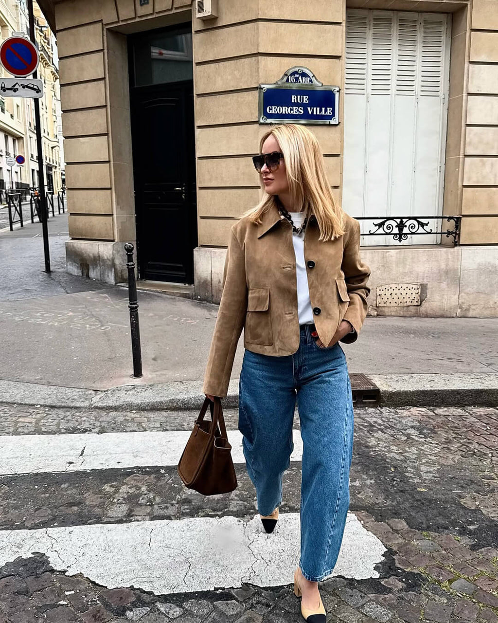 Closette | Cropped Faux Suede Jacket with Flap Pockets For Woman