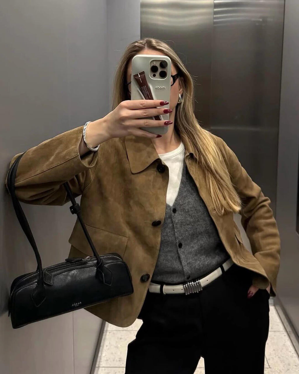 Closette | Cropped Faux Suede Jacket with Flap Pockets For Woman