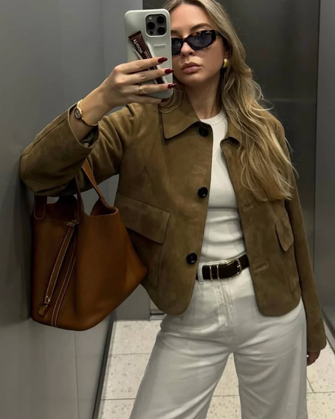 Closette | Cropped Faux Suede Jacket with Flap Pockets For Woman