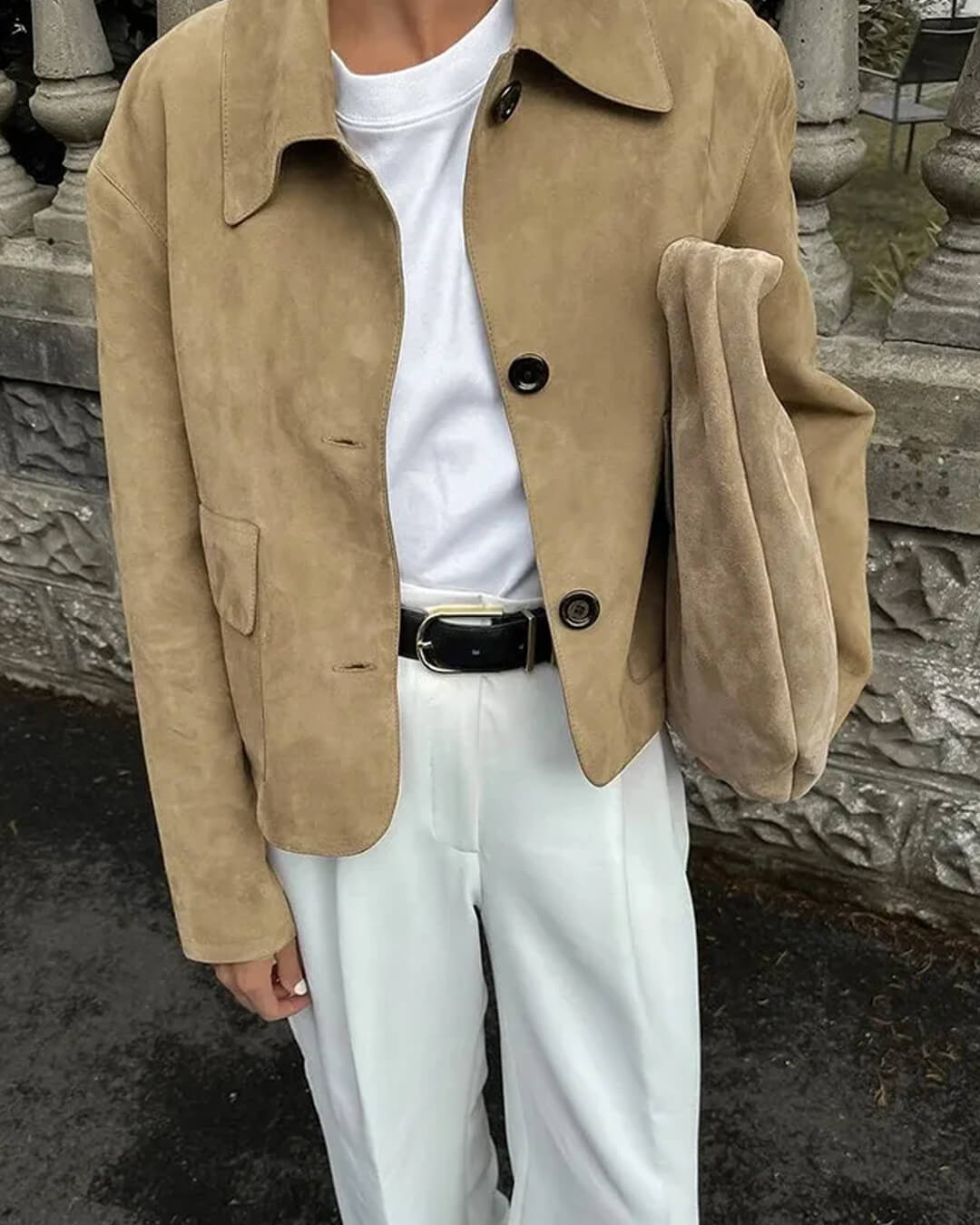 Closette | Cropped Faux Suede Jacket with Flap Pockets For Woman