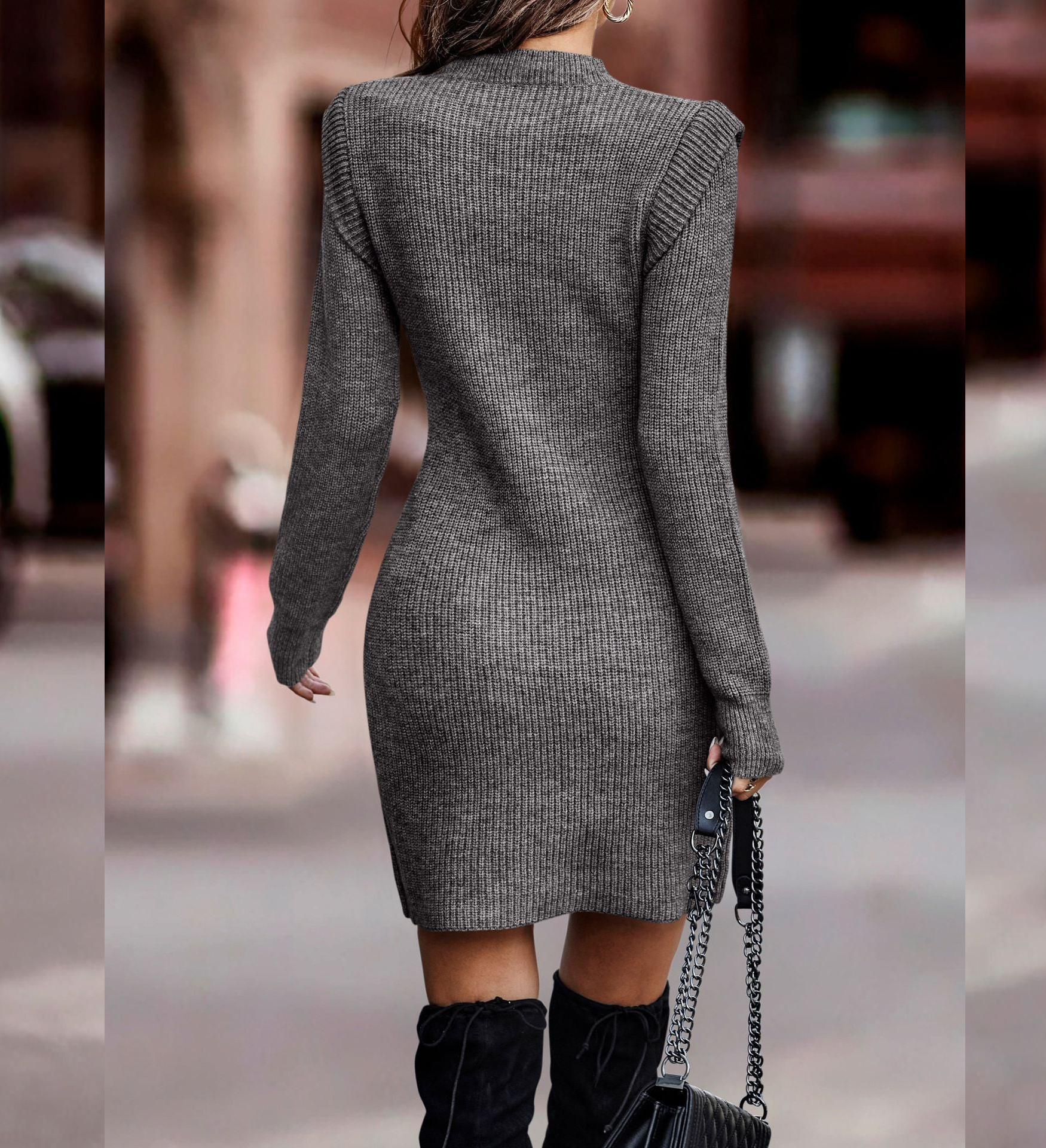 Closette | Ribbed Sweater Dress with Structured Shoulders For Woman