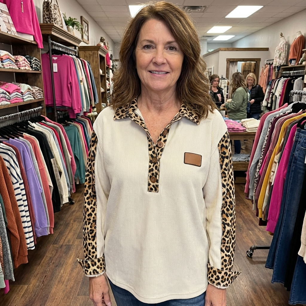 Closette | Leopard Print Button Front Blouse For Woman