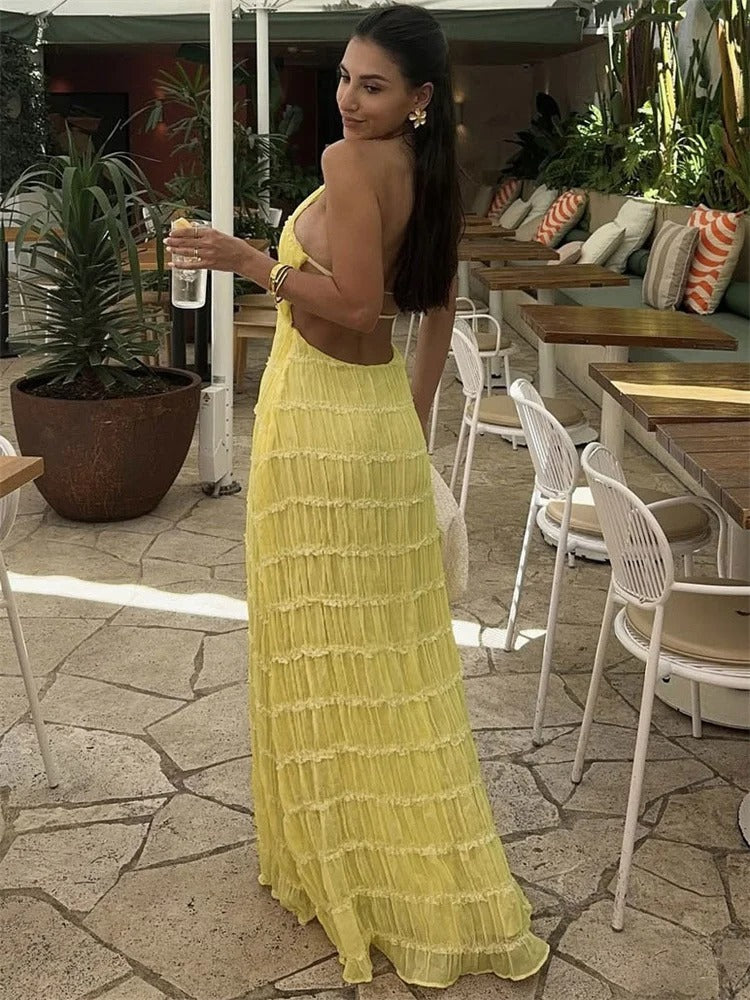 Closette | Halter Neck Pleated Maxi Dress For Woman