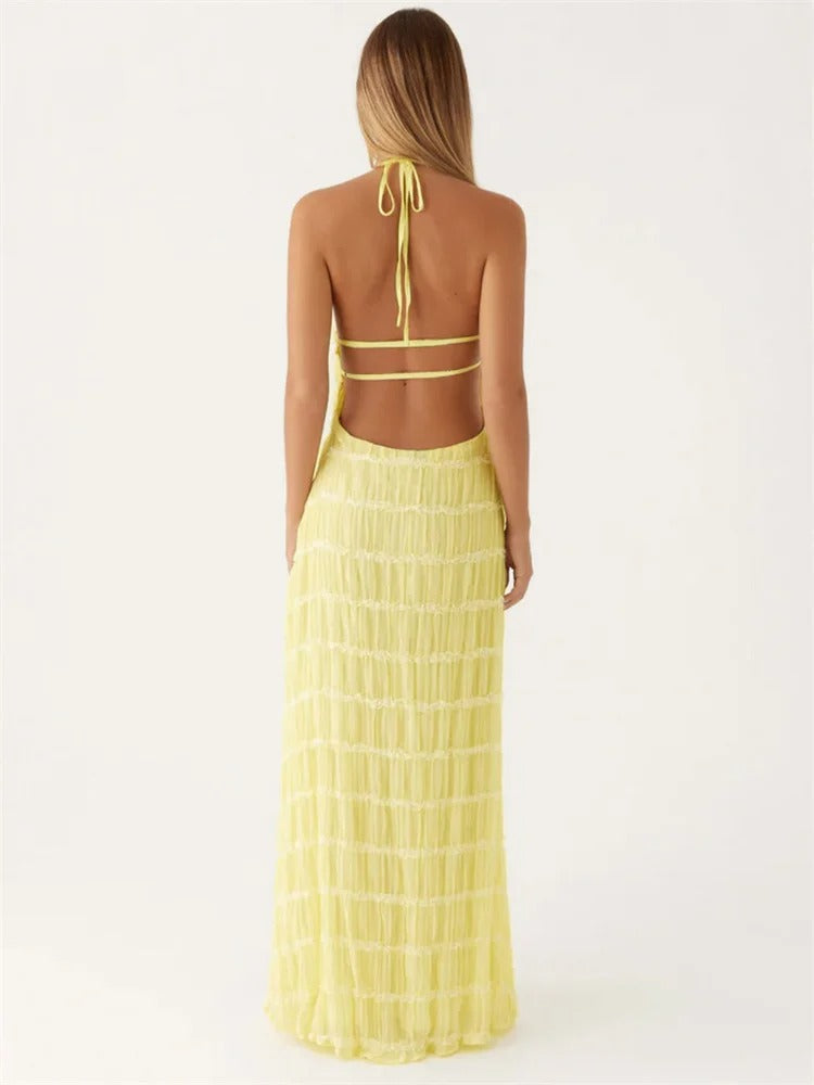 Closette | Halter Neck Pleated Maxi Dress For Woman