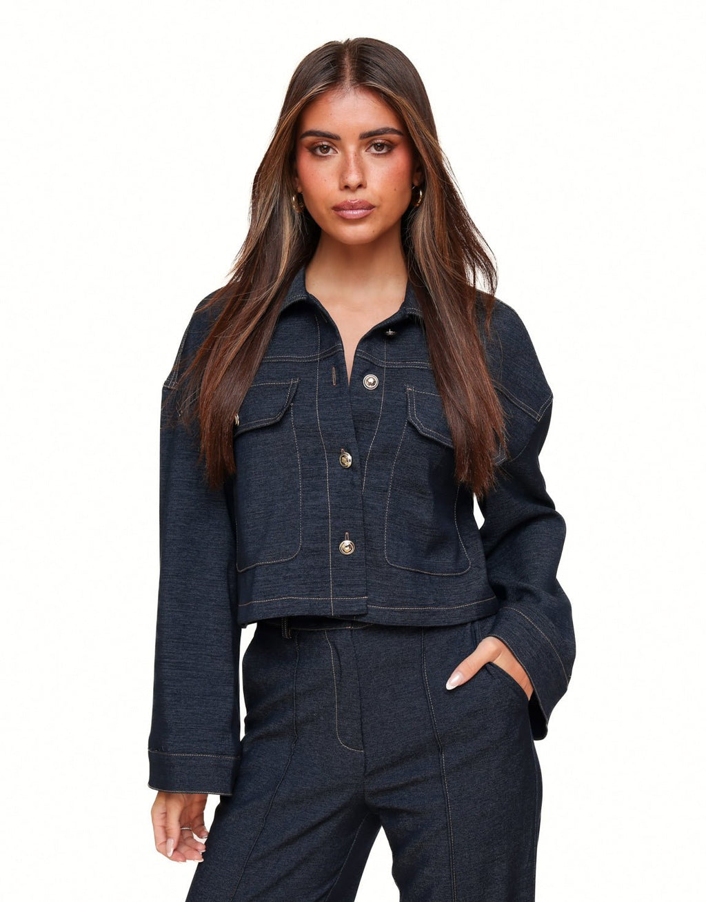 Closette | Cropped Dark Wash Denim Jacket For Woman