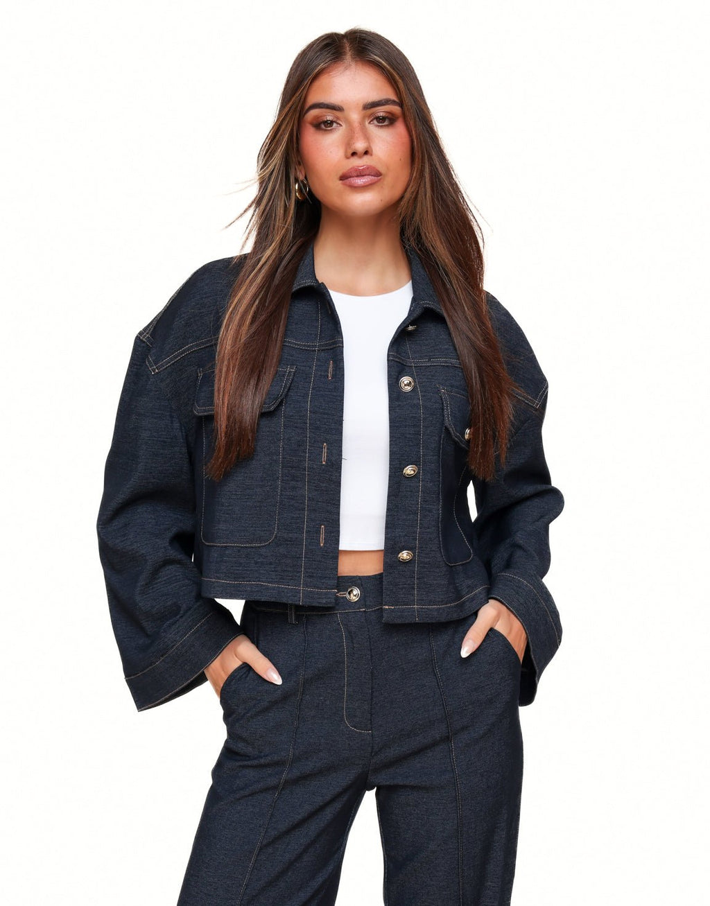 Closette | Cropped Dark Wash Denim Jacket For Woman