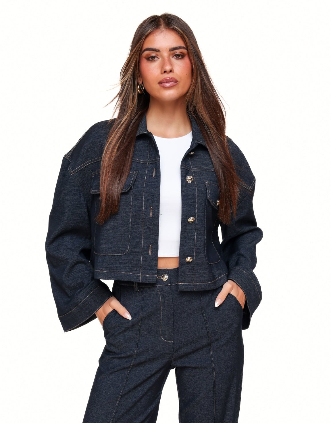 Closette | Cropped Dark Wash Denim Jacket For Woman